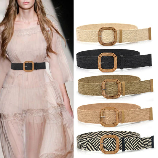 Cintura Intrecciata Donna Lavorata a Maglia | Stile Boho Vintage con Fibbia in Legno