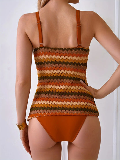 Top Tankini a Righe Lavorato a Maglia con Laccio al Collo | Costume da Bagno Donna